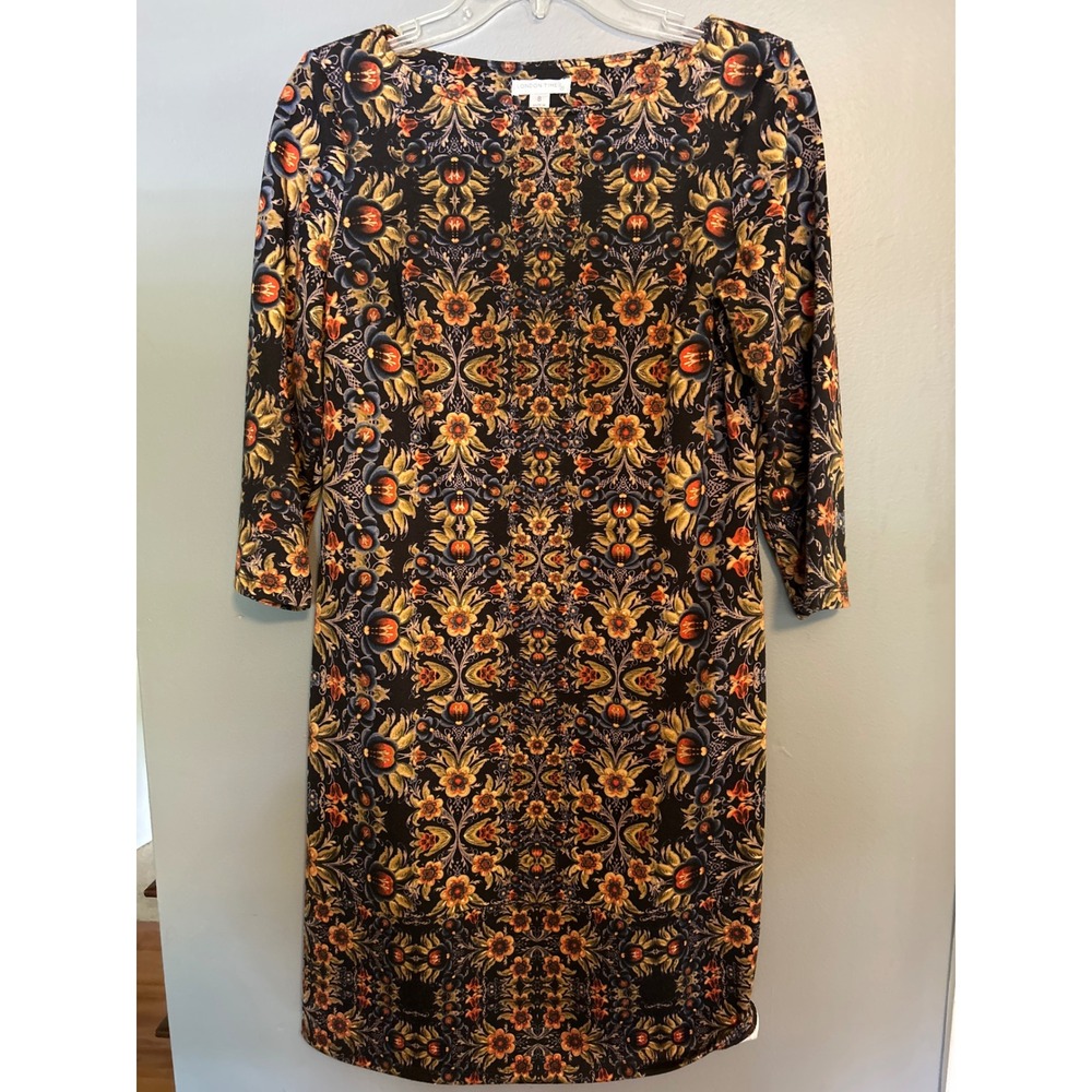 Dress London Times Sheath Women Fall Damask 3/4 Sleeve Navy Purple Orange S 8